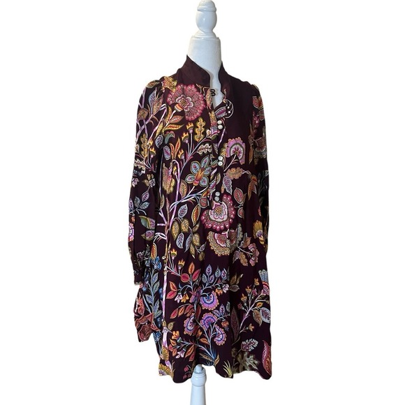 Anthropologie Lori Tunic Dress Size XS,Floral, Vacation. Mother Of Pearl Buttons - Picture 3 of 10